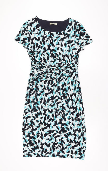 Precis Womens Blue Geometric Polyester Bodycon Size 10 Scoop Neck Pullover