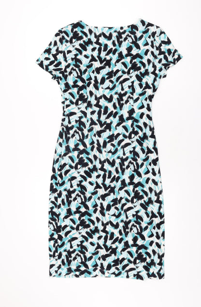 Precis Womens Blue Geometric Polyester Bodycon Size 10 Scoop Neck Pullover