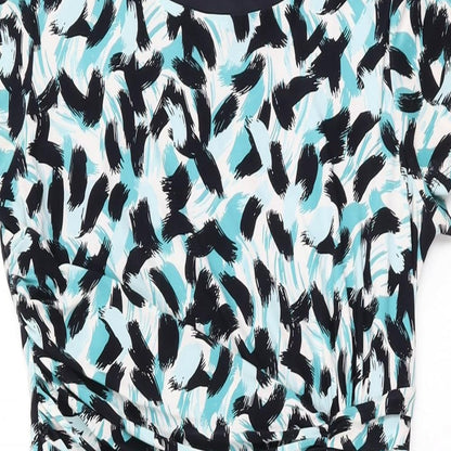 Precis Womens Blue Geometric Polyester Bodycon Size 10 Scoop Neck Pullover