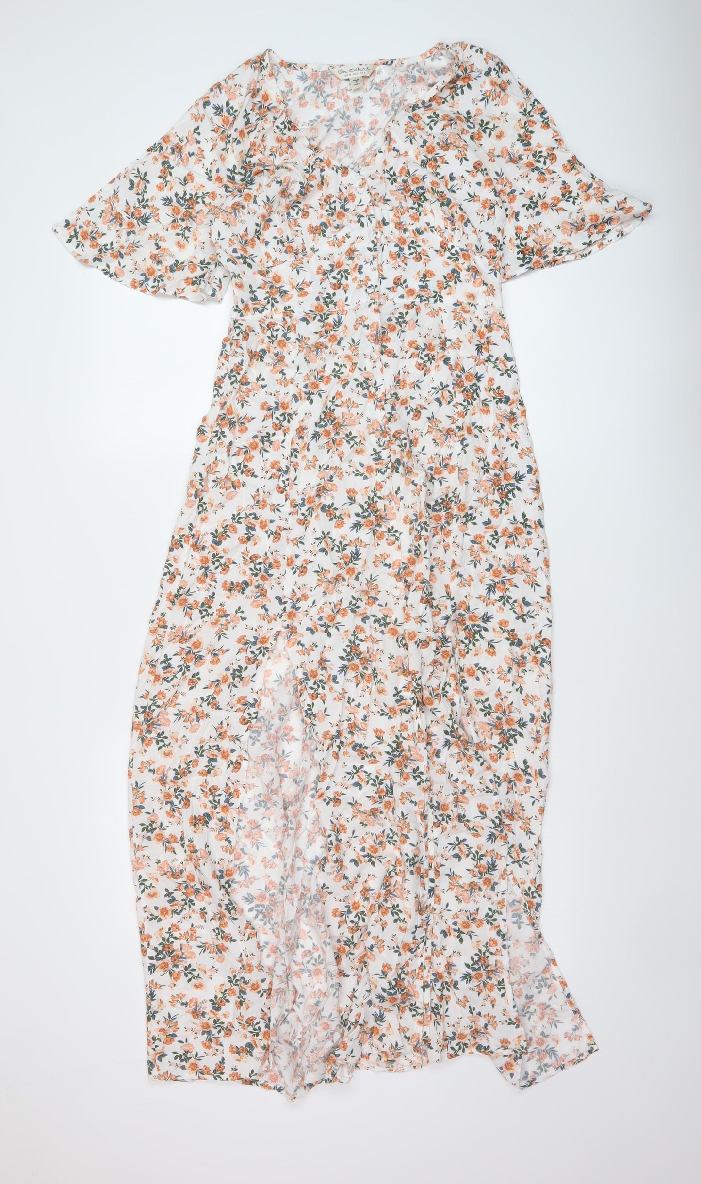 Miss Selfridge Womens Multicoloured Floral Viscose A-Line Size 6 V-Neck Button