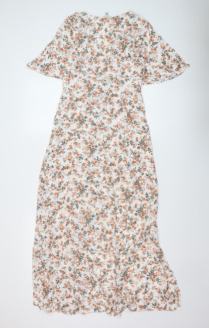 Miss Selfridge Womens Multicoloured Floral Viscose A-Line Size 6 V-Neck Button