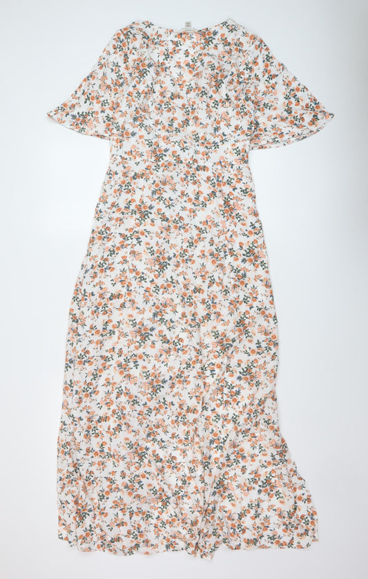 Miss Selfridge Womens Multicoloured Floral Viscose A-Line Size 6 V-Neck Button