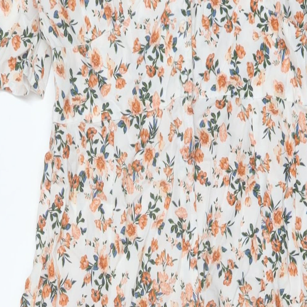 Miss Selfridge Womens Multicoloured Floral Viscose A-Line Size 6 V-Neck Button