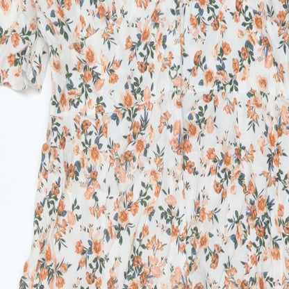 Miss Selfridge Womens Multicoloured Floral Viscose A-Line Size 6 V-Neck Button