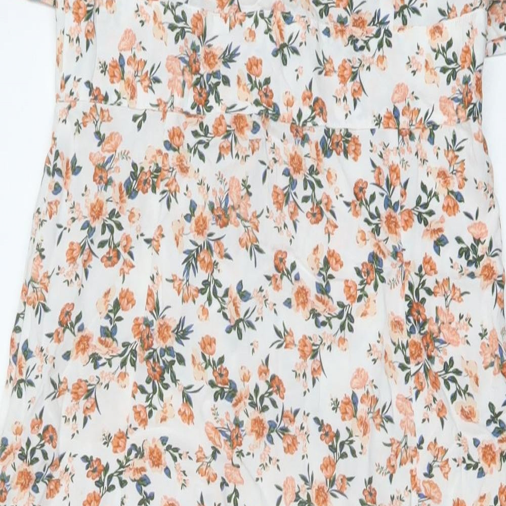 Miss Selfridge Womens Multicoloured Floral Viscose A-Line Size 6 V-Neck Button
