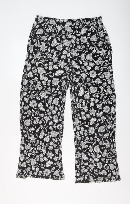 Bershka Womens Black Floral Viscose Trousers Size XL L26 in Regular