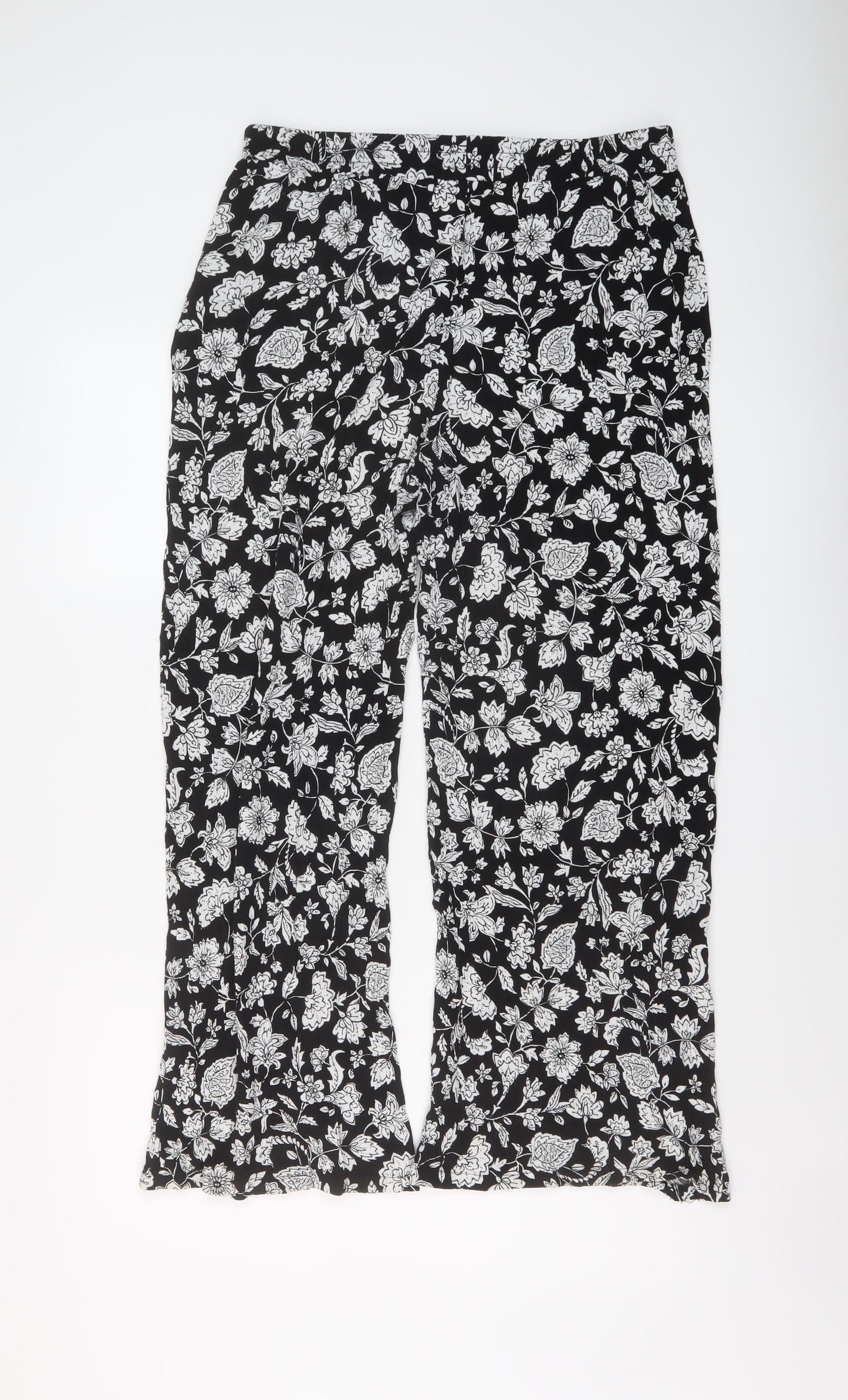 Bershka Womens Black Floral Viscose Trousers Size XL L26 in Regular