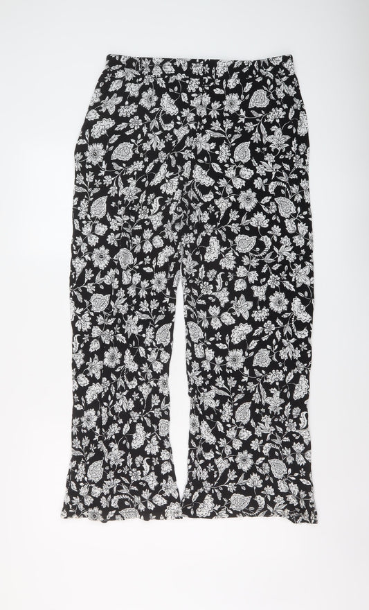 Bershka Womens Black Floral Viscose Trousers Size XL L26 in Regular