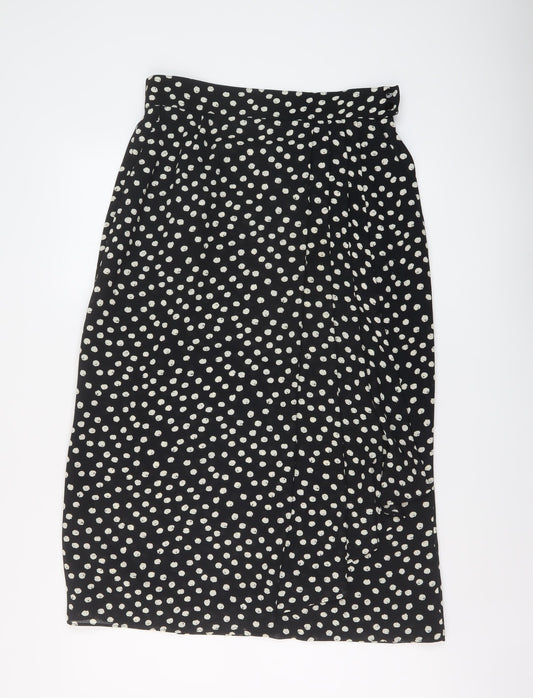 Country Casuals Womens Black Polka Dot Polyester A-Line Skirt Size 14 Button