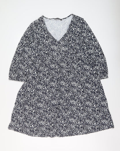 Marks and Spencer Womens Blue Geometric Viscose A-Line Size 18 V-Neck Pullover