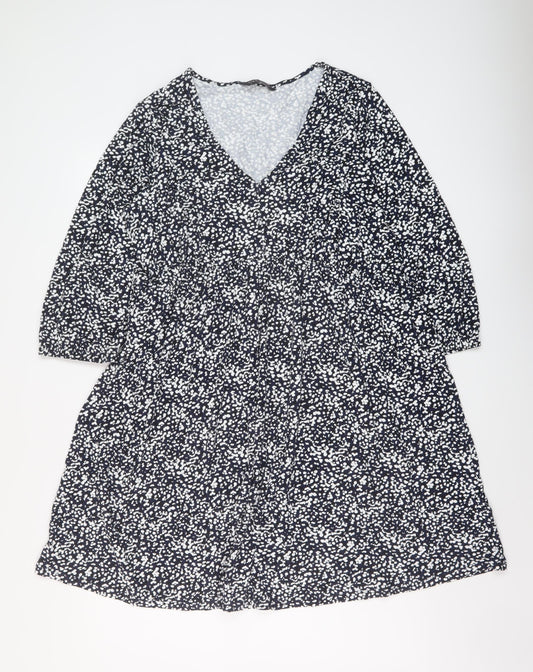 Marks and Spencer Womens Blue Geometric Viscose A-Line Size 18 V-Neck Pullover