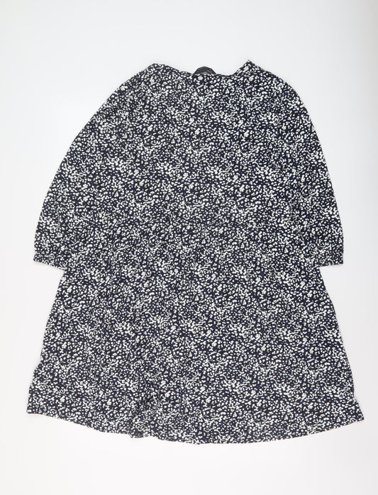 Marks and Spencer Womens Blue Geometric Viscose A-Line Size 18 V-Neck Pullover