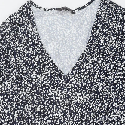 Marks and Spencer Womens Blue Geometric Viscose A-Line Size 18 V-Neck Pullover