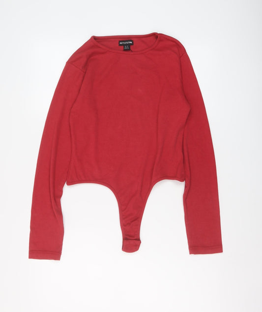 PRETTYLITTLETHING Womens Red Cotton Bodysuit One-Piece Size 14 Snap