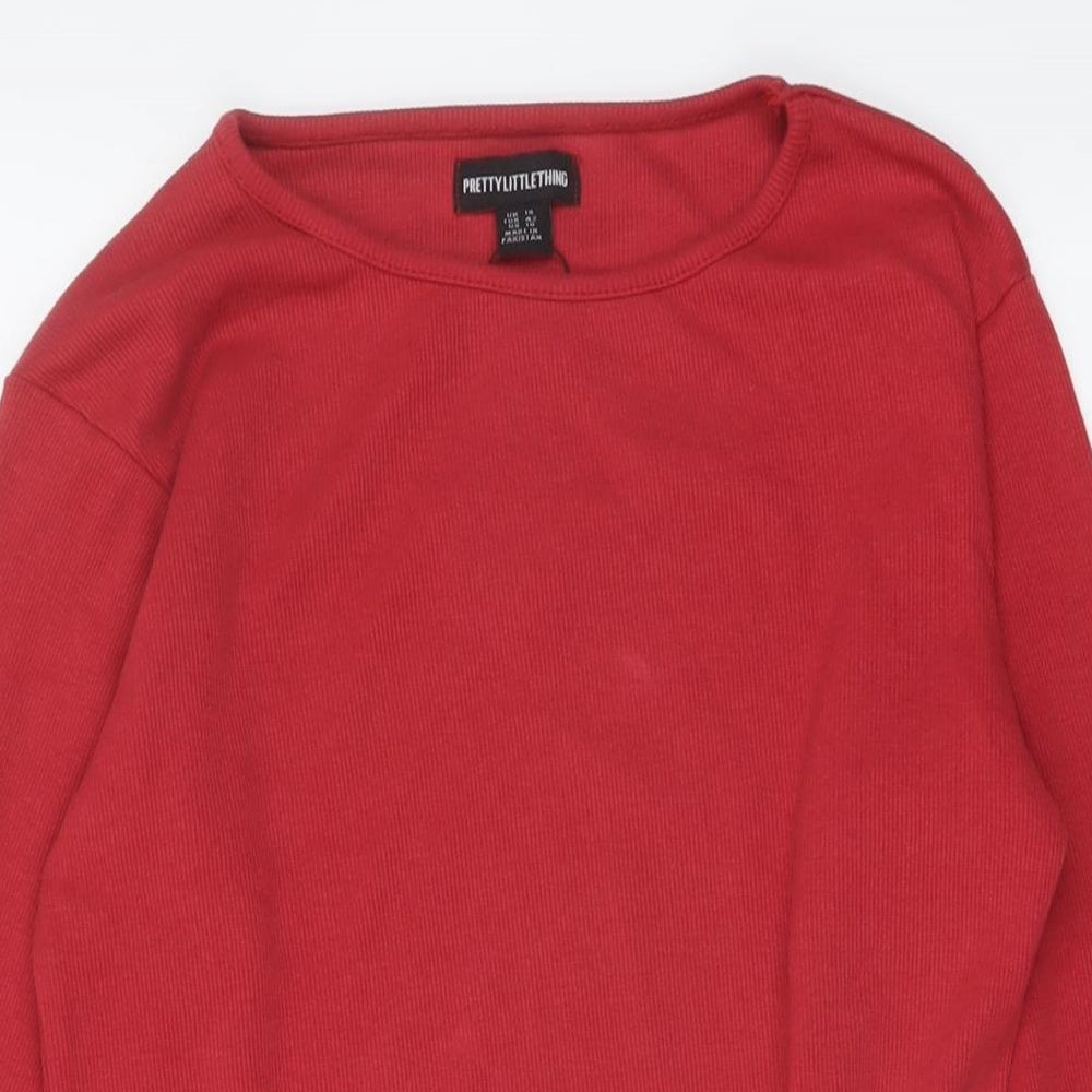 PRETTYLITTLETHING Womens Red Cotton Bodysuit One-Piece Size 14 Snap