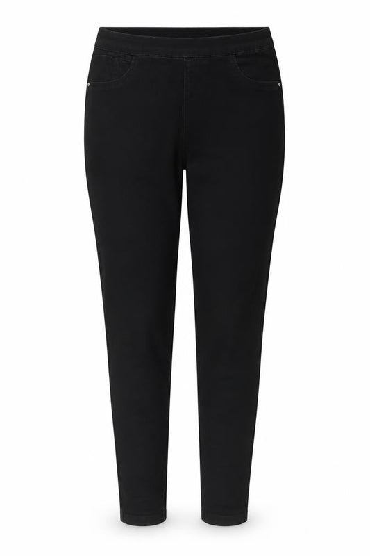 Front view of Denim & Co. women’s black cotton jegging jeans, size UK 10, 28-inch leg regular