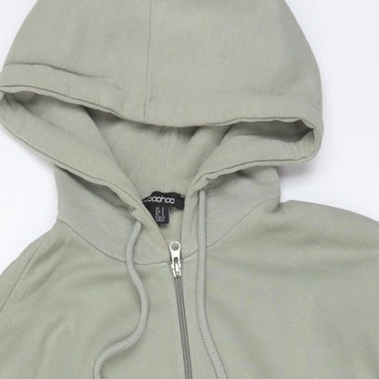 Boohoo Womens Green Cotton Full Zip Hoodie Size S Zip