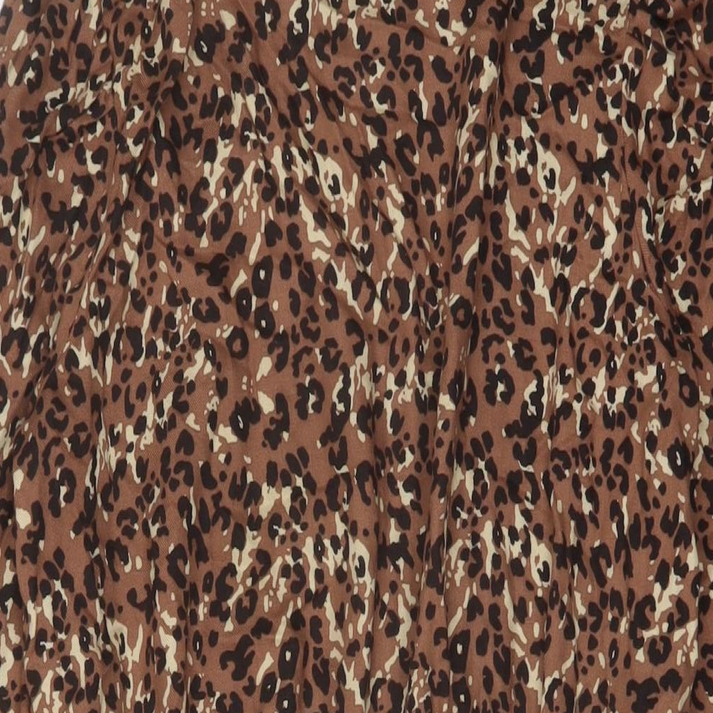 NEXT Womens Brown Animal Print Viscose A-Line Size 8 Mock Neck Button