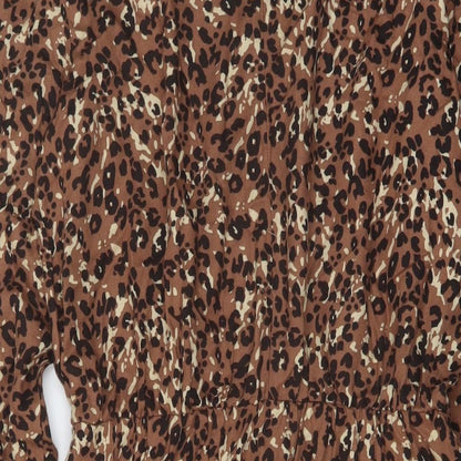 NEXT Womens Brown Animal Print Viscose A-Line Size 8 Mock Neck Button
