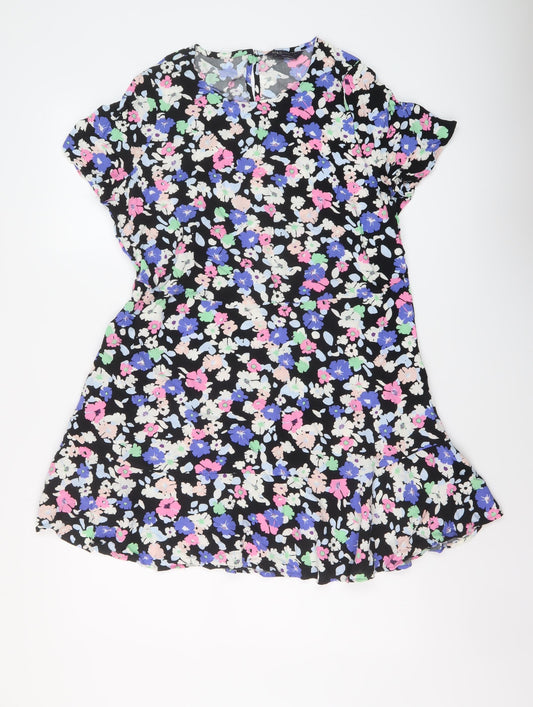 Marks and Spencer Womens Multicoloured Floral Viscose A-Line Size 14 Round Neck Button