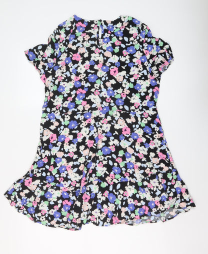 Marks and Spencer Womens Multicoloured Floral Viscose A-Line Size 14 Round Neck Button