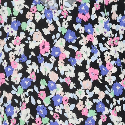 Marks and Spencer Womens Multicoloured Floral Viscose A-Line Size 14 Round Neck Button