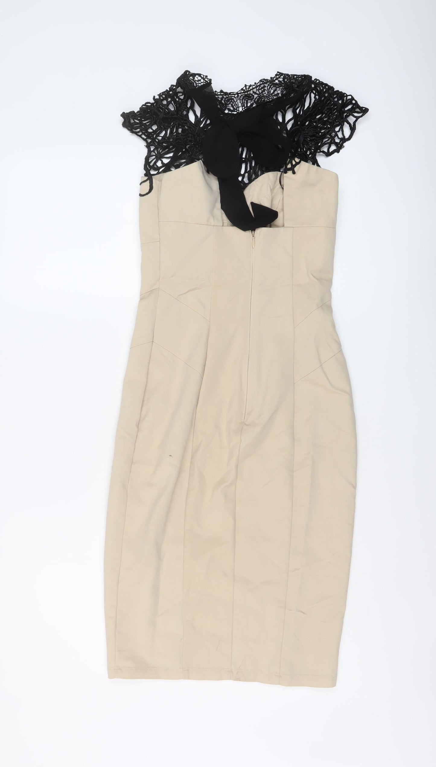 Lipsy Womens Beige Polyester Bodycon Size 6 Mock Neck Zip - Kardashian Collection