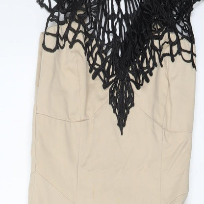 Lipsy Womens Beige Polyester Bodycon Size 6 Mock Neck Zip - Kardashian Collection