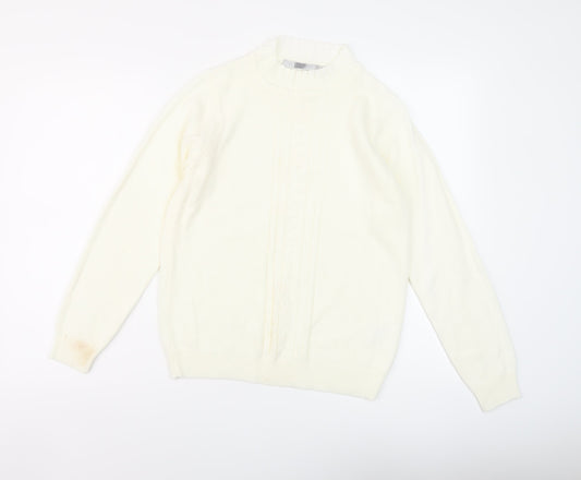 EWM Womens Ivory Mock Neck Acrylic Pullover Jumper Size S