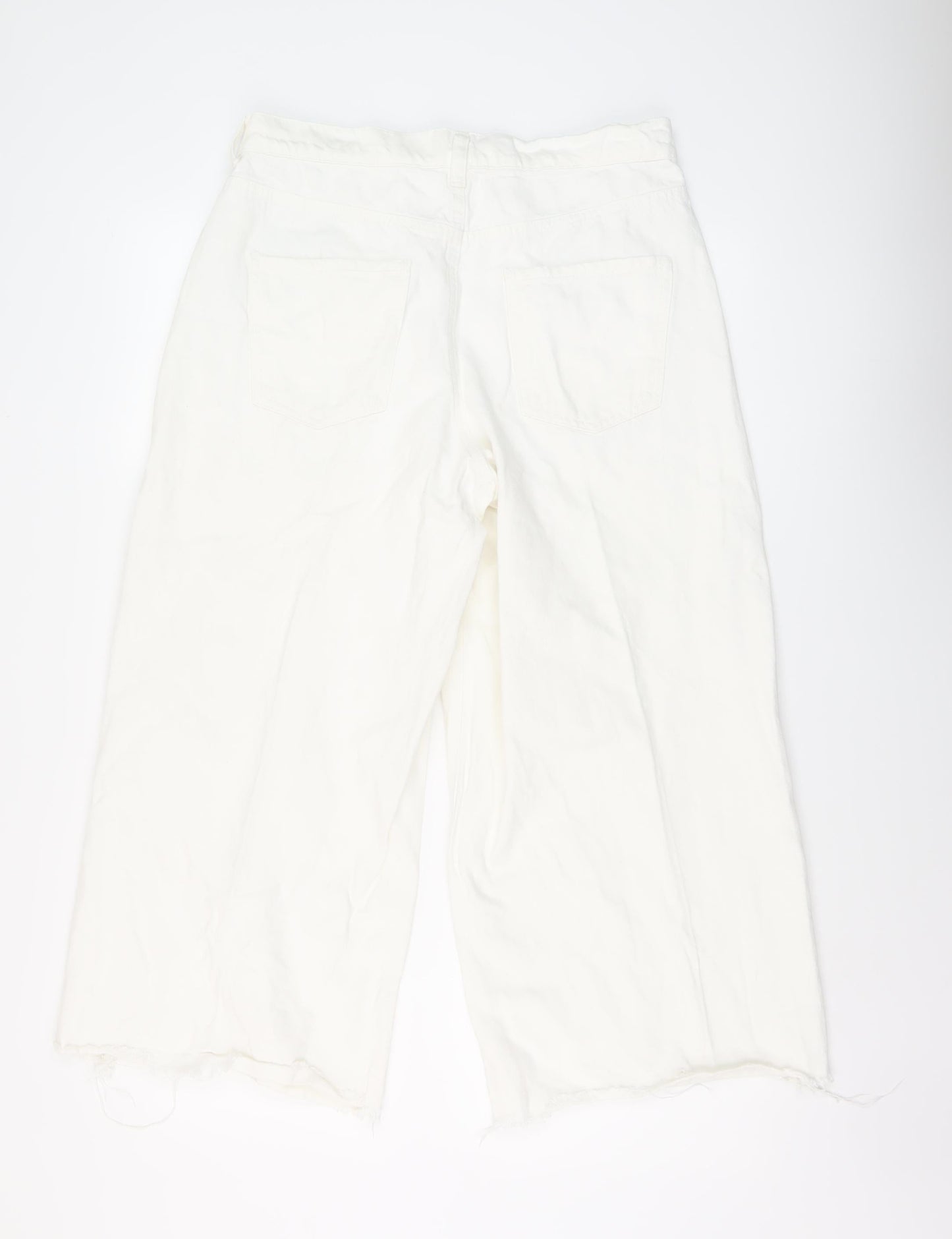 Denim & Co. Womens White Cotton Wide-Leg Jeans Size 12 L24 in Regular Button