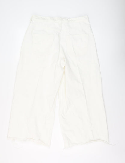 Denim & Co. Womens White Cotton Wide-Leg Jeans Size 12 L24 in Regular Button