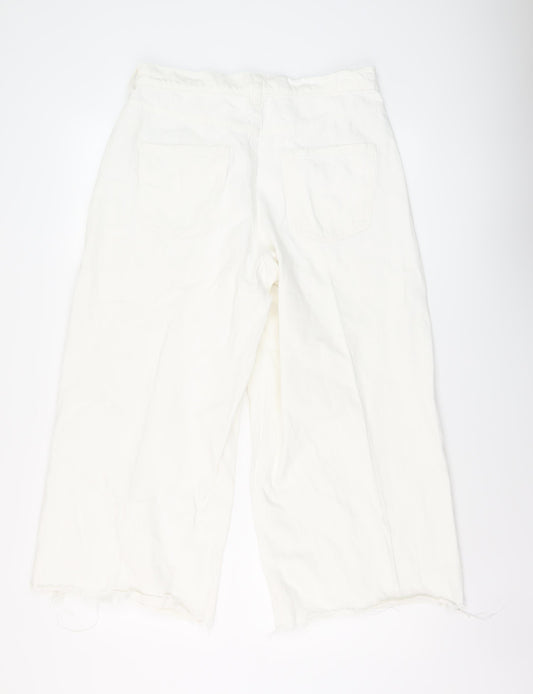 Denim & Co. Womens White Cotton Wide-Leg Jeans Size 12 L24 in Regular Button