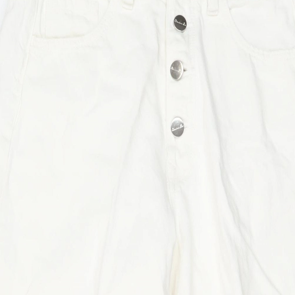 Denim & Co. Womens White Cotton Wide-Leg Jeans Size 12 L24 in Regular Button