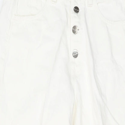 Denim & Co. Womens White Cotton Wide-Leg Jeans Size 12 L24 in Regular Button