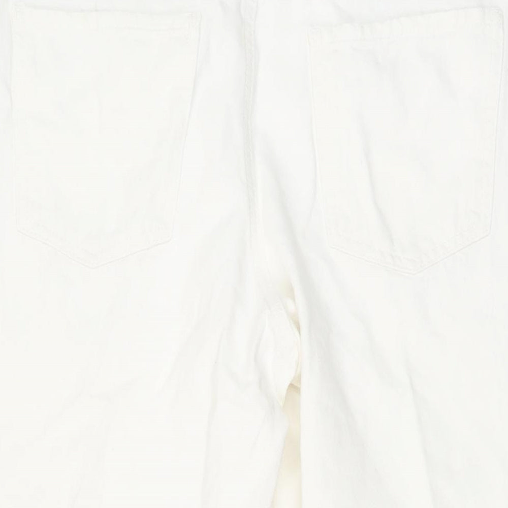 Denim & Co. Womens White Cotton Wide-Leg Jeans Size 12 L24 in Regular Button