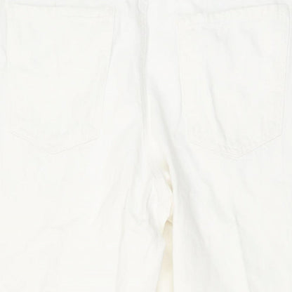 Denim & Co. Womens White Cotton Wide-Leg Jeans Size 12 L24 in Regular Button