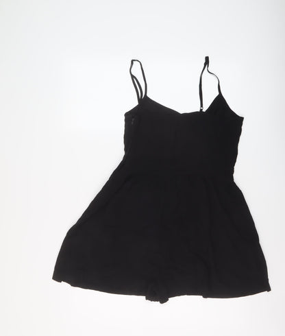 H&M Womens Black Viscose Playsuit One-Piece Size 12 Button