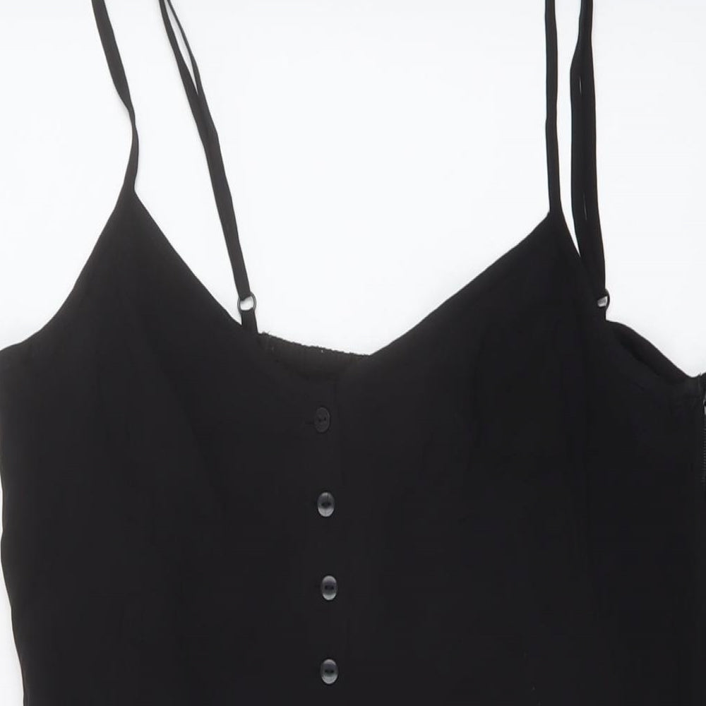 H&M Womens Black Viscose Playsuit One-Piece Size 12 Button
