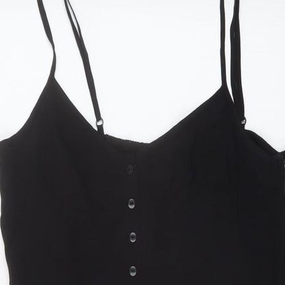 H&M Womens Black Viscose Playsuit One-Piece Size 12 Button