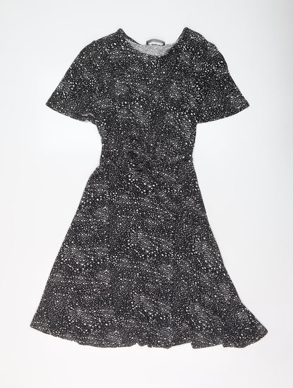 Marks and Spencer Womens Black Geometric Viscose A-Line Size 8 Round Neck Pullover