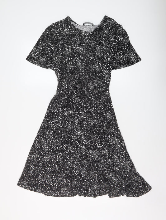 Marks and Spencer Womens Black Geometric Viscose A-Line Size 8 Round Neck Pullover