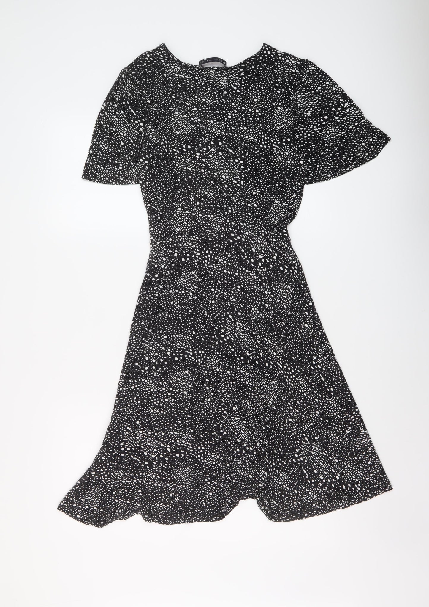 Marks and Spencer Womens Black Geometric Viscose A-Line Size 8 Round Neck Pullover