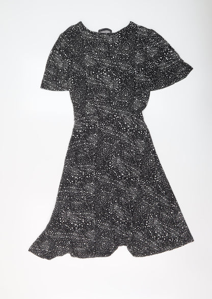 Marks and Spencer Womens Black Geometric Viscose A-Line Size 8 Round Neck Pullover