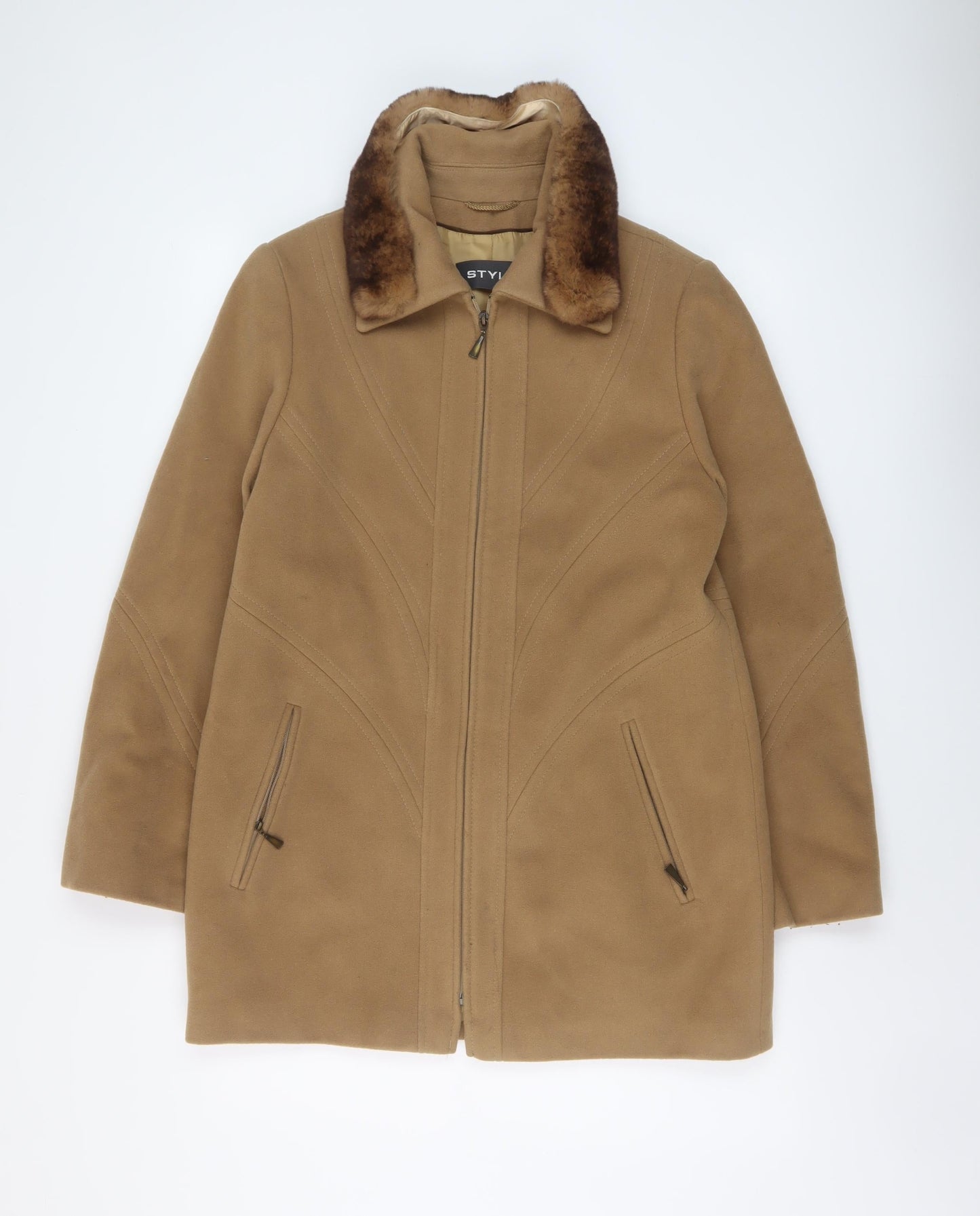 Womens UK Size 10 Style Beige Overcoat