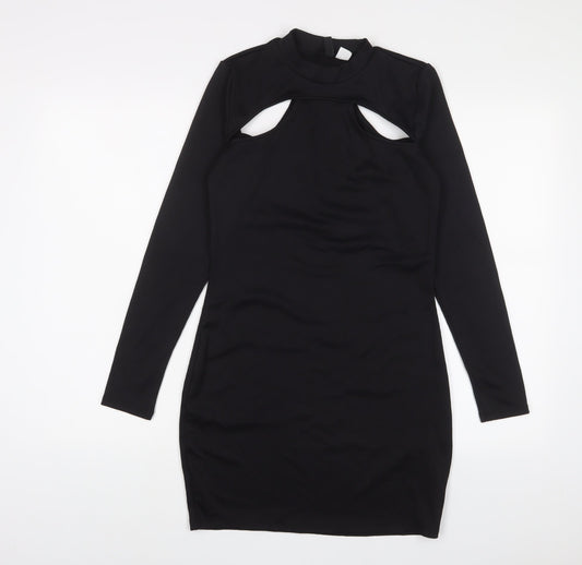 H&M Womens Black Polyester Bodycon Size M Round Neck Pullover