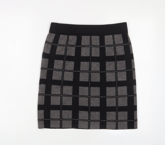 Kenar Womens Grey Plaid Acrylic A-Line Skirt Size M