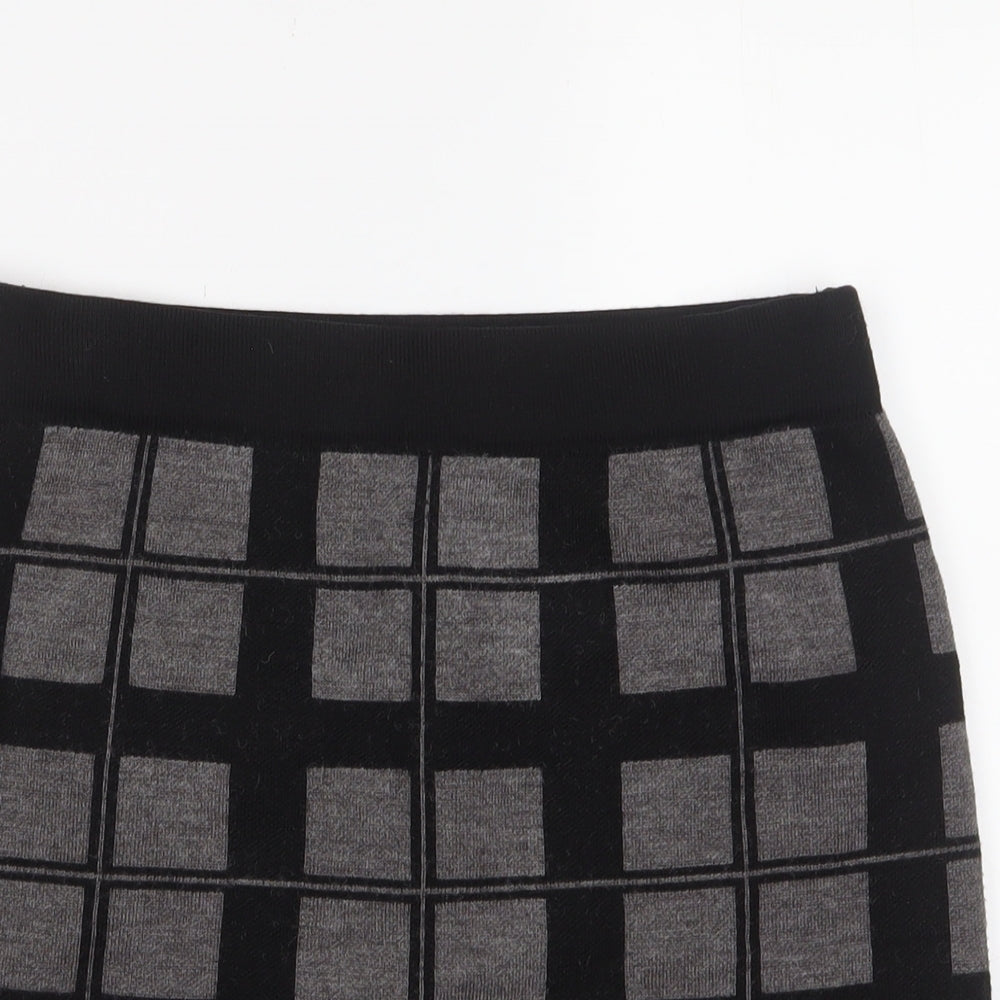 Kenar Womens Grey Plaid Acrylic A-Line Skirt Size M