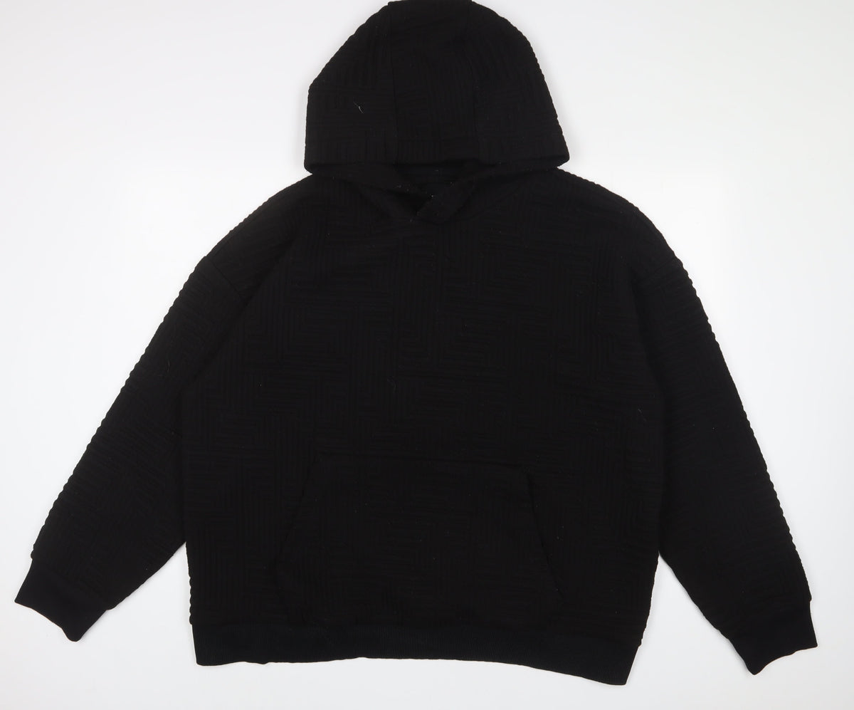 RESERVED Mens Black Polyester Pullover Hoodie Size 2XL - Pockets