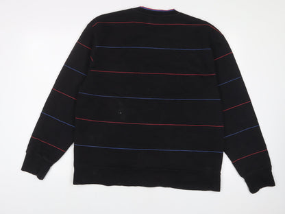 Topman Mens Black Striped Cotton Pullover Sweatshirt Size XL - Embroidered