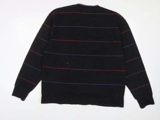 Topman Mens Black Striped Cotton Pullover Sweatshirt Size XL - Embroidered